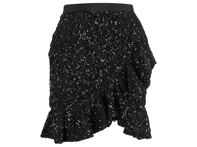 Self portrait Gonna mini a volant in poliestere nero con paillettes Self-Portrait