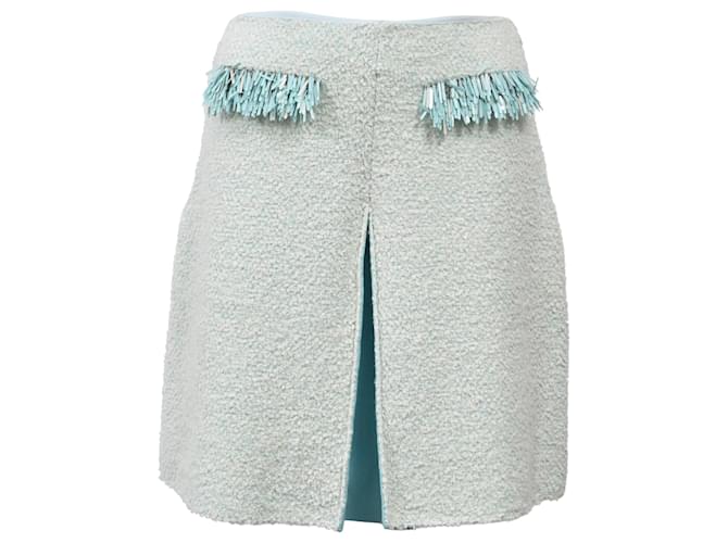 Gonna mini con frange Lanvin in cotone azzurro Blu Blu chiaro