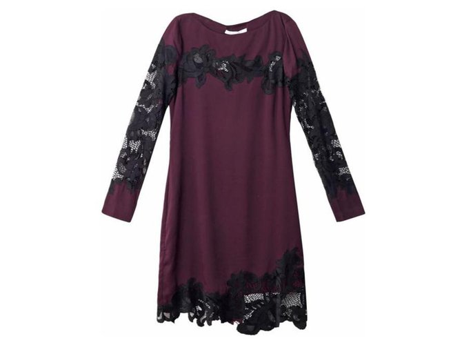 Diane Von Furstenberg Abito DvF Ernestina in seta e pizzo Nero Porpora