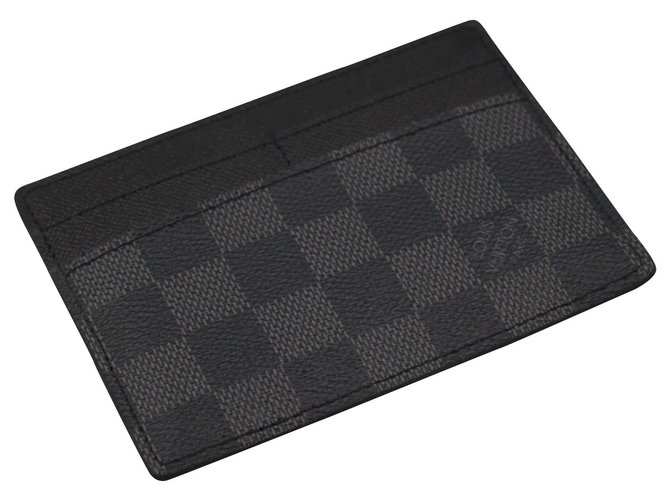 Titolare della carta Louis Vuitton in monogramma più damier. Grigio antracite