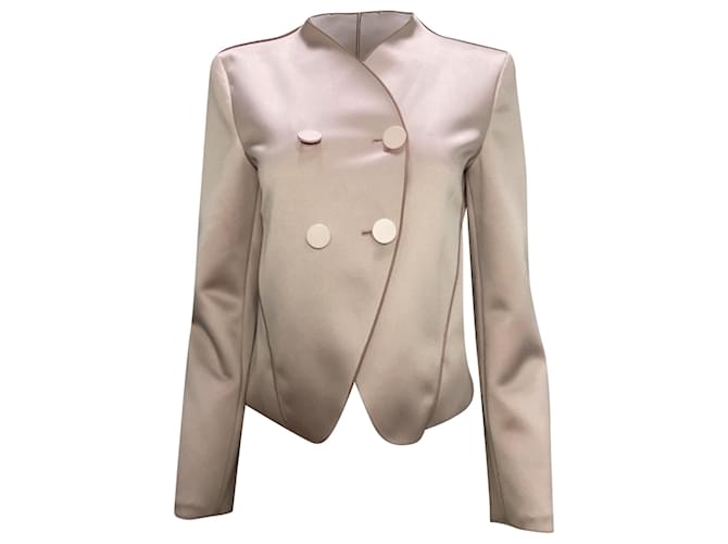 Blazer doppiopetto senza colletto in poliestere rosa di Giorgio Armani Marrone