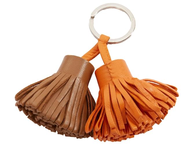 Ring Hermès Charm per borsa in argento con doppio pon-pon Hermes Carmen Uno Dos Marrone