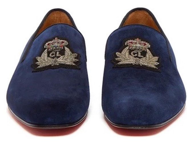 Mocassini CHRISTIAN LOUBOUTIN Mocassini scamosciati blu notte T42,5 Blu navy Blu scuro