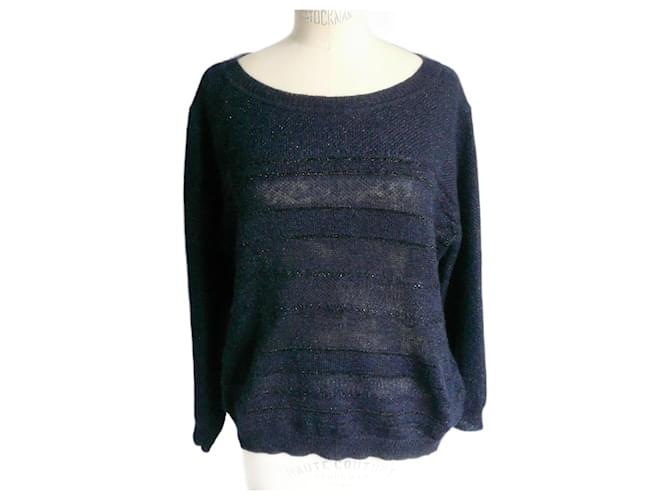 Vanessa Bruno Athe LA VANESSA BRUNO Magnifico maglione in mohair blu navy con fili argentati T2