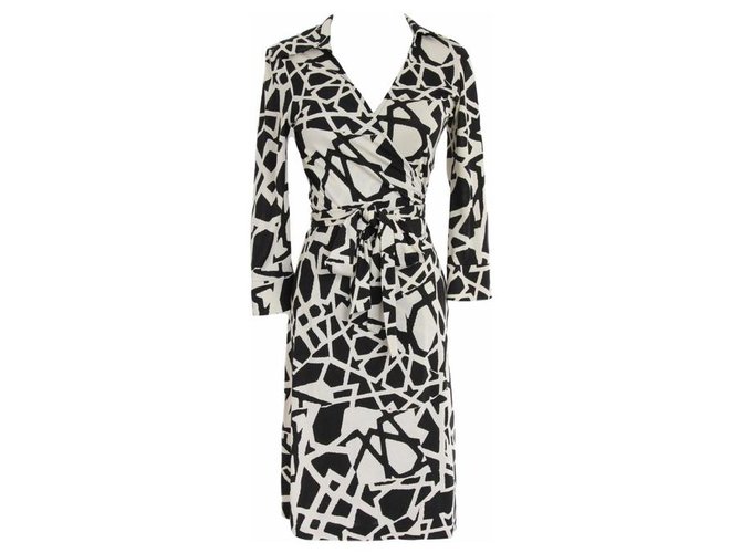 Diane Von Furstenberg Abito avvolgente in seta DvF Justin Nero Bianco
