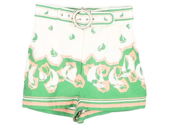 Pantaloni corti stampati con cintura Zimmermann in lino multicolore