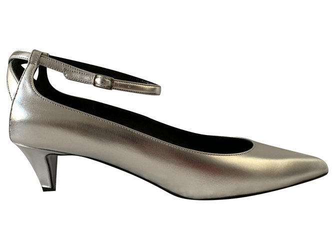 Céline Sandali con suola in cuoio metallizzato Argento