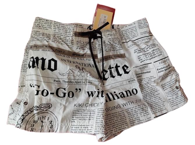 Nuovo John Galliano Newspaper Pantaloni da bagno Intimo S Bianco