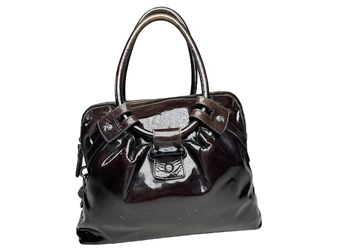 Borsa a mano in pelle verniciata marrone Wanda di Salvatore Ferragamo