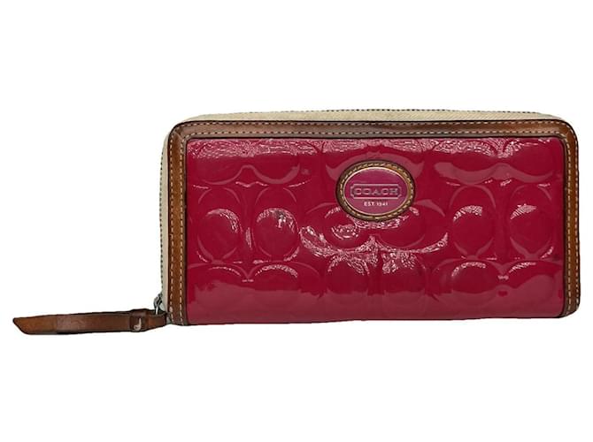 Portafoglio mini sierra in pelle verniciata rossa di Coach Cartable Rosso