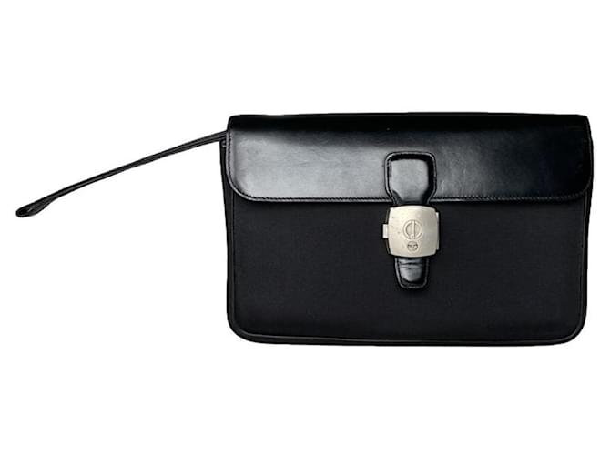 Borsa a mano in pelle verniciata nera Alfred Dunhill Nero