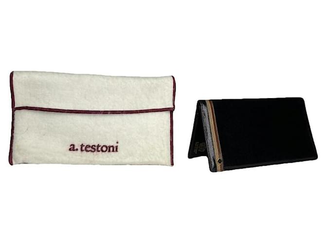 Borsa in pelle verniciata nera A. Testoni Nero