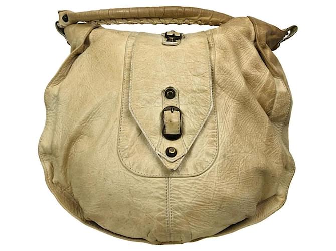 Borsa a mano in pelle beige Balenciaga City