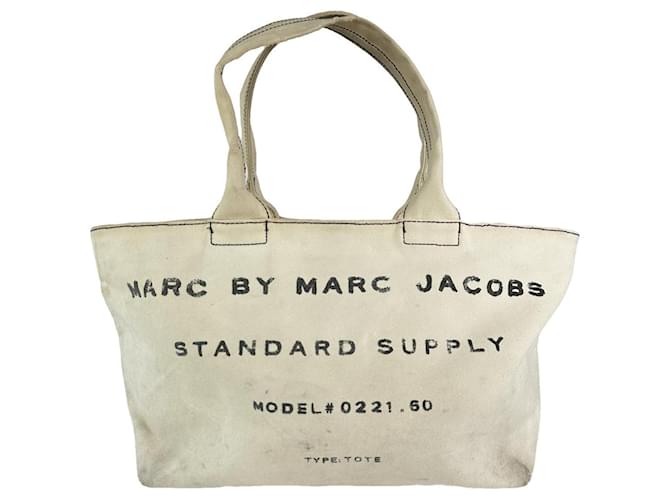 Borsa a mano in cotone beige Marc by Marc Jacobs