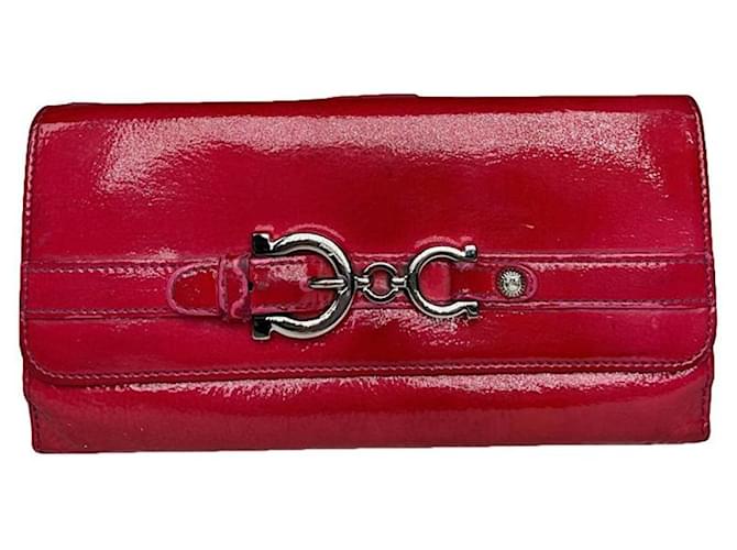 Portafoglio in pelle verniciata rossa Salvatore Ferragamo Rosso