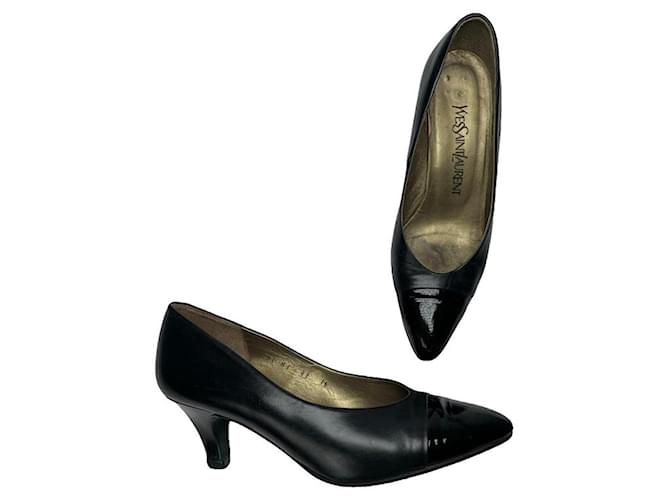 Tacco in pelle verniciata nera Yves Saint Laurent Nero