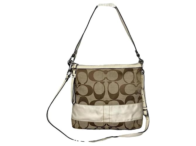 Borsa a mano in cotone beige Sufflette Signature di Coach
