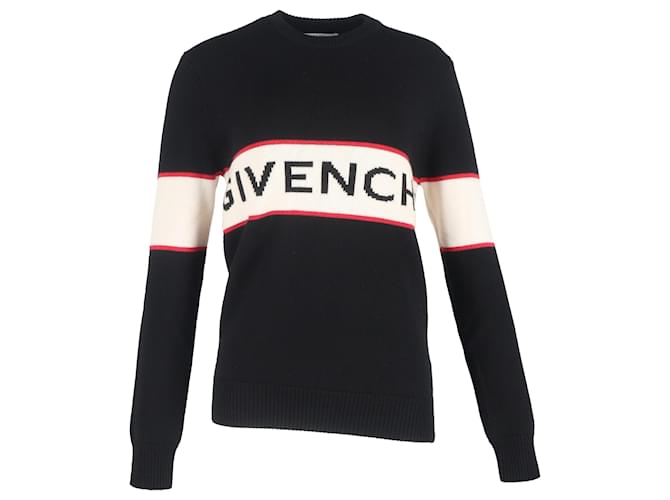 Maglione girocollo in lana nera con logo Givenchy Nero