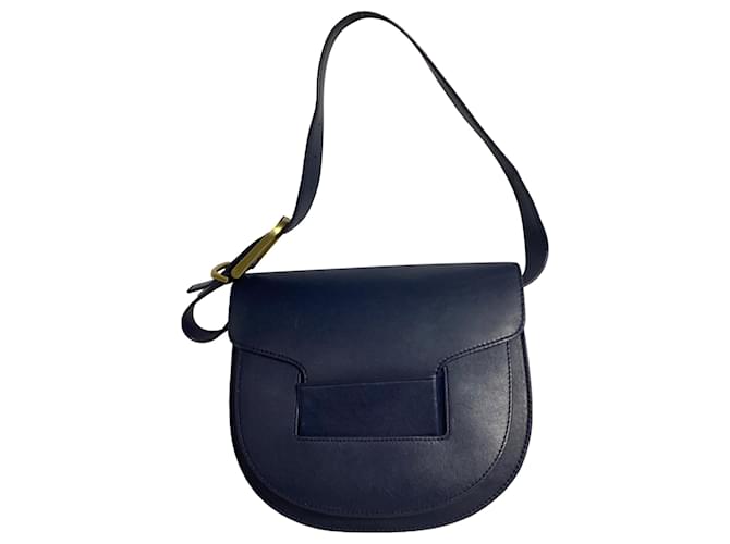 Borsa a spalla con patta Tory Burch in pelle blu navy