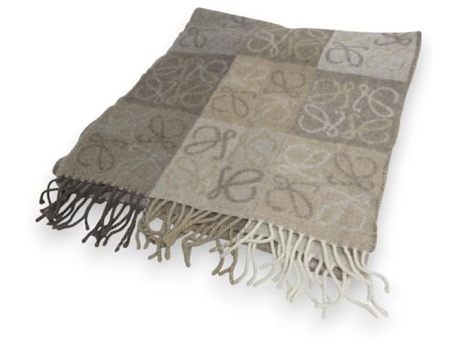 Sciarpa a scacchi in lana e cashmere double face Loewe Bianco Beige