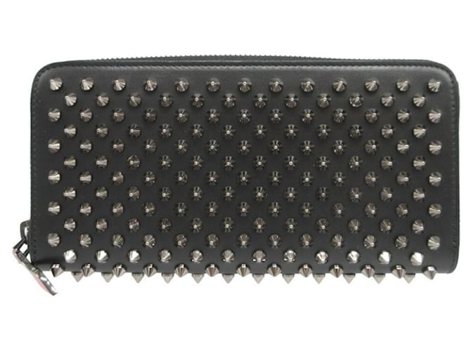 Portafoglio lungo rotondo in pelle nera con borchie Christian Louboutin Nero