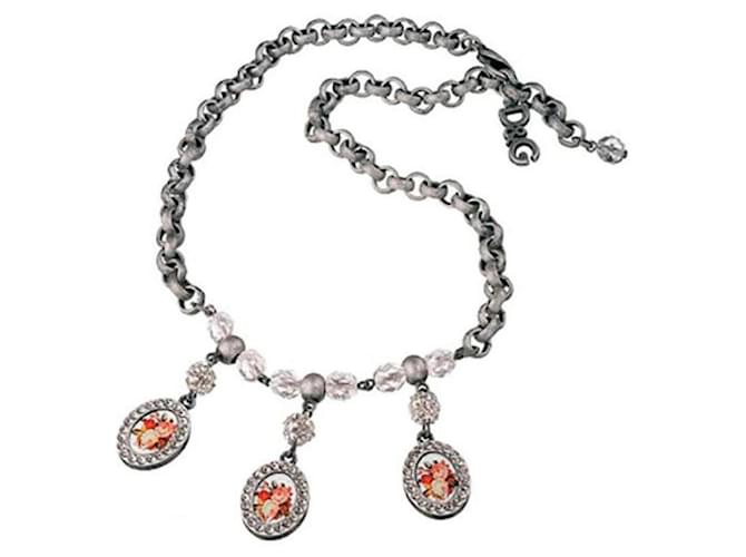 Rara collana vintage DOLCE & GABBANA in acciaio brunito con tre cammei nuova argento