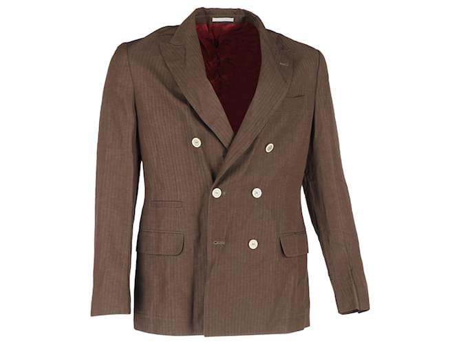Giacca da abito in lino doppiopetto Brunello Cucinelli in lana marrone