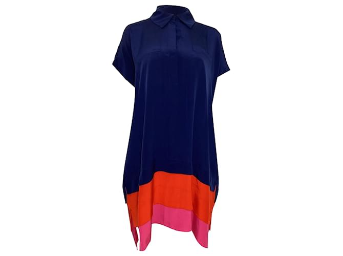 Mini abito camicia in seta blu navy Hatsu a strati color block di Diane Von Furstenberg in crêpe de Chine
