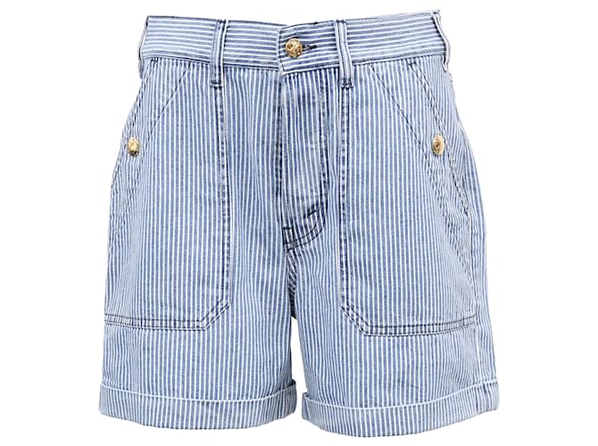 Céline Shorts a vita alta a righe Celine in denim blu
