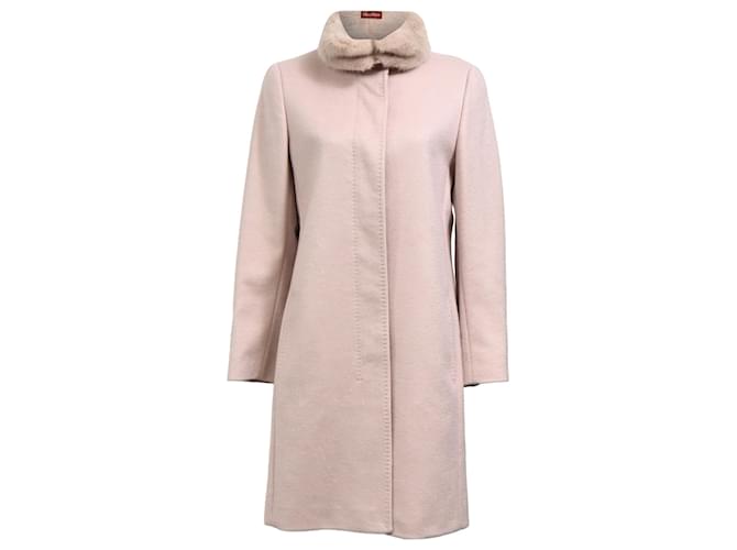 Cappotto in lana rosa con colletto in pelliccia Max Mara Studio