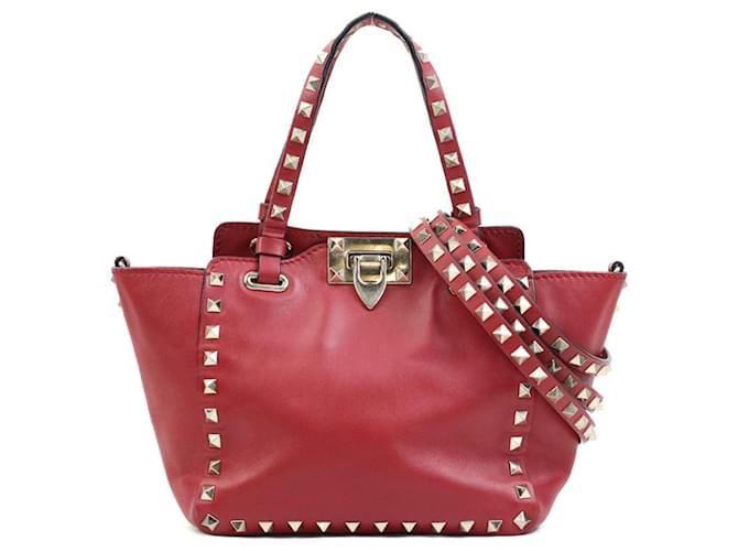 Borsa in pelle rosso scuro Valentino Garavani D'oro Bordò