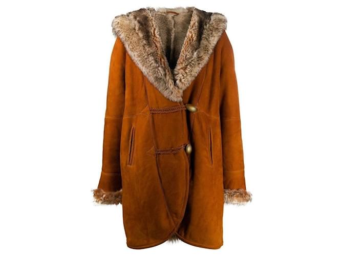 Autre Marque A.N.G.E.L.O. Vintage Cult Cappotto in Pelle Suede Arancione Marrone