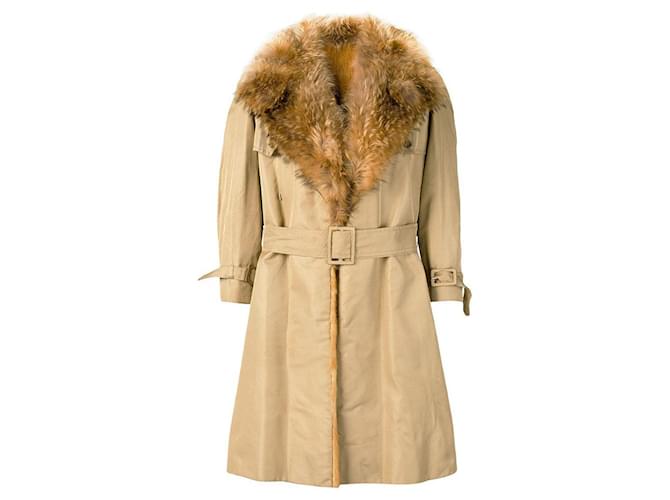 Autre Marque A.N.G.E.L.O. Vintage Cult Trench in tessuto beige e pelliccia di volpe