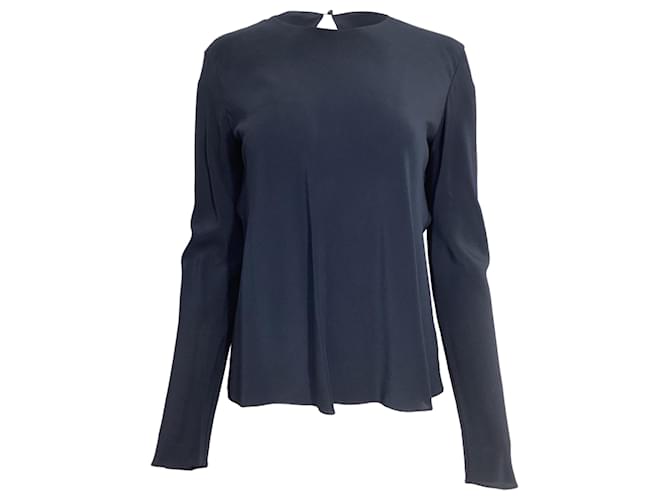 La blusa a maniche lunghe The Row in seta blu navy