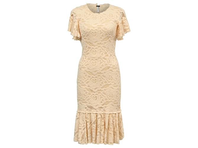 Abito midi in pizzo floreale Dolce & Gabbana in cotone crema Bianco Crudo