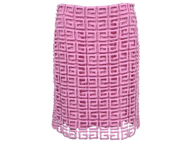 Minigonna in pizzo guipure rosa in lana con logo 4G di Givenchy Marrone