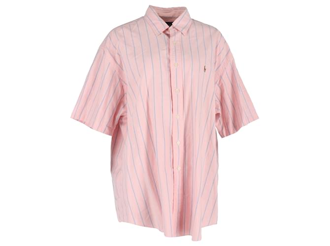 Camicia a maniche corte a righe verticali Ralph Lauren in cotone rosa
