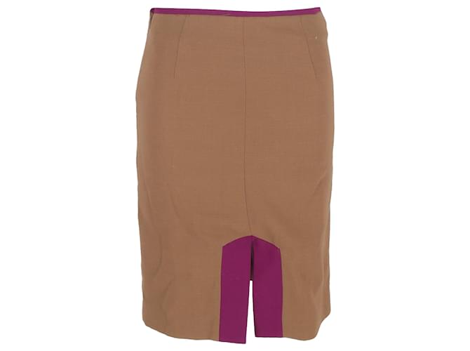 The row Gonna a matita lunghezza ginocchio con spacco frontale in lana marrone e viola Rosso