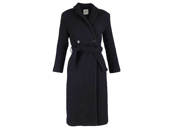 Cappotto doppiopetto con cintura Sandro Paris in lana blu navy