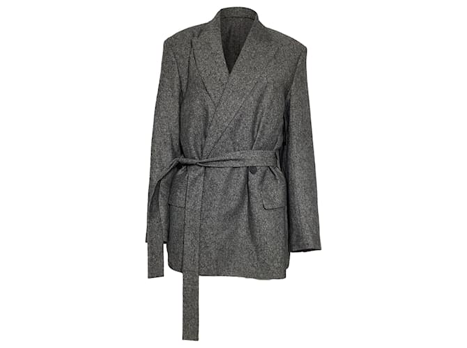 Blazer doppiopetto con cintura in lana grigia di Acne Studios Grigio