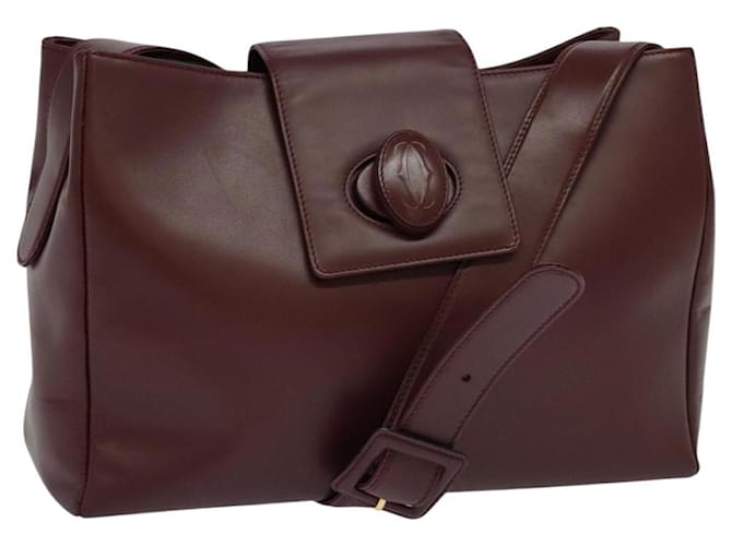 Borsa a spalla CARTIER in pelle bordeaux con dettagli dorati Auth ki5425 D'oro Bordò
