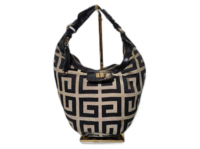 Borsa hobo in tela monogramma vintage e pelle Givenchy nera/crema Nero Crudo