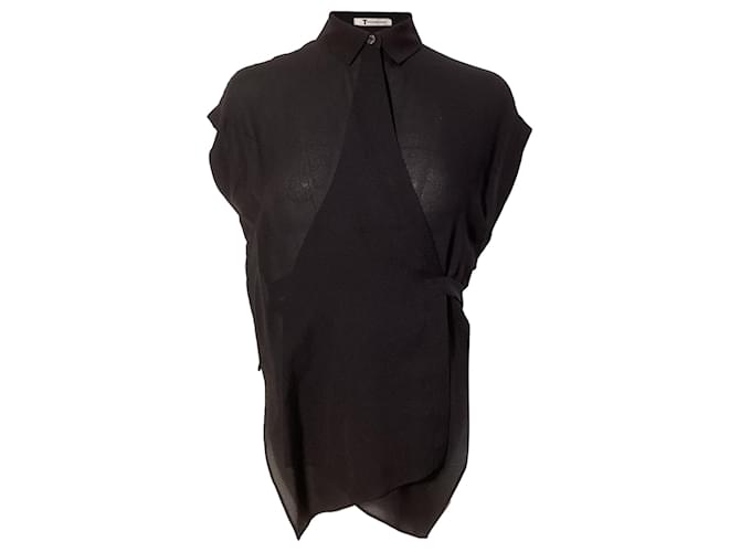 T di Alexander Wang Blusa Avvolgente in Seta Nera Nero