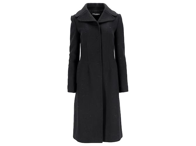 Cappotto Midi Dolce & Gabbana in Lana Vergine Nera Nero