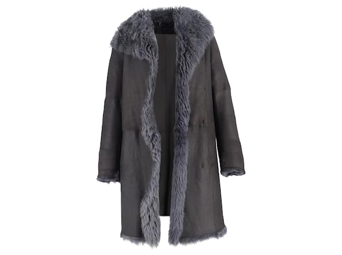 Cappotto aperto in pelle grigia foderato in pelliccia Joseph Grigio