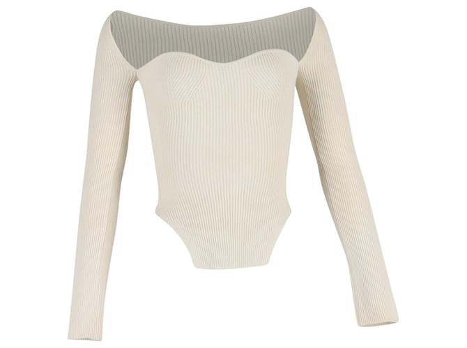 Khaite Maddy Top Tricotato Off-Shoulder in Viscosa Avorio Bianco Crudo