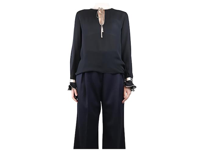 Emilio Pucci Blusa nera semi-trasparente con rifiniture a contrasto - taglia UK 8 Nero