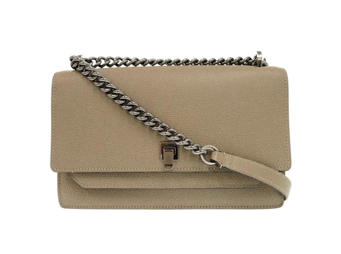 Borsa a spalla in pelle beige Valextra Spritzer con catena