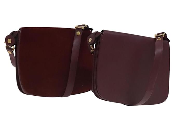 CARTIER Borsa a Spalla Pelle Camoscio 2Set Bordeaux Auth bs21810 Bordò