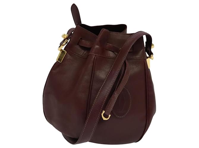 Borsa a spalla Cartier in pelle bordeaux dorata Auth bs22244 D'oro Bordò